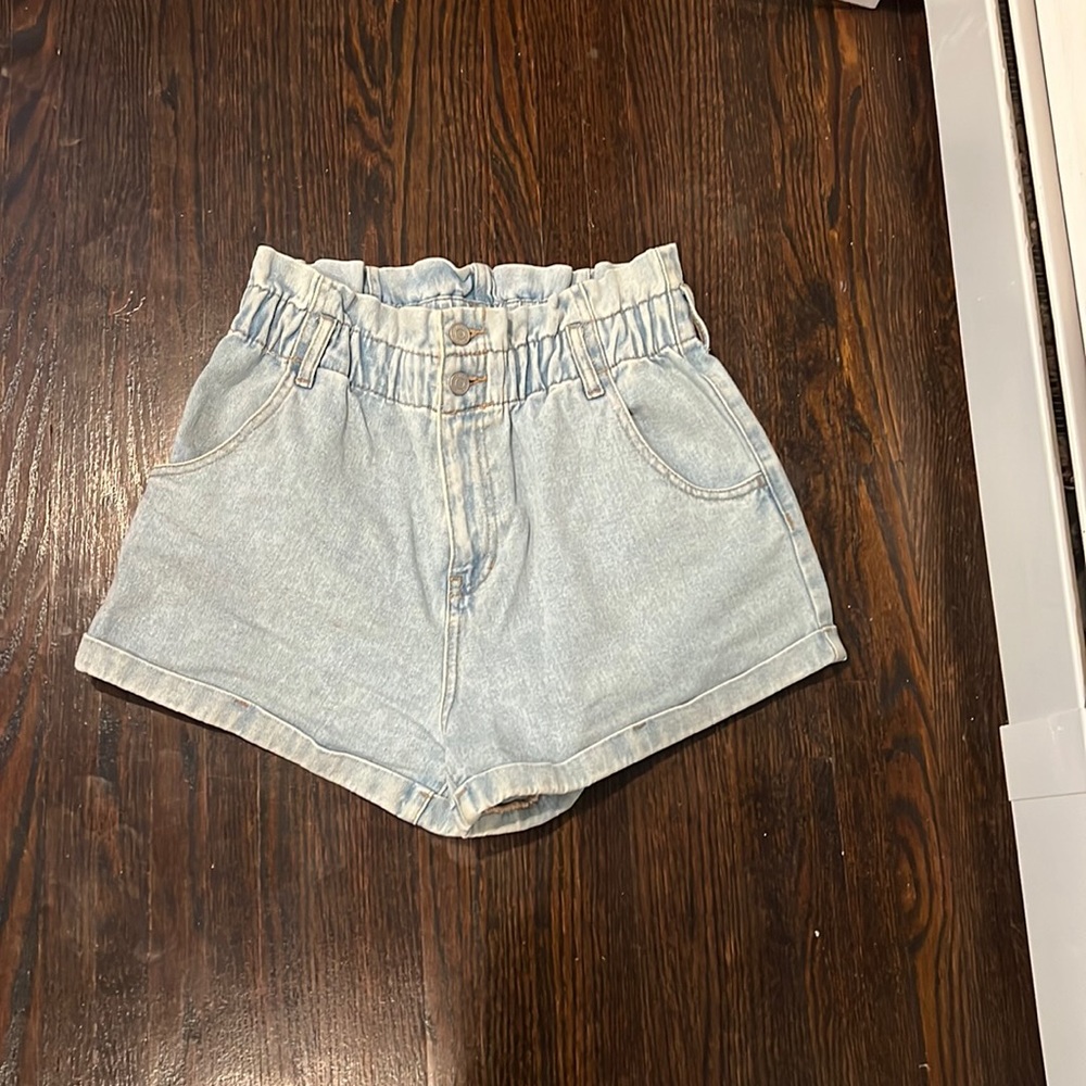 High rise paper bag jeans shorts